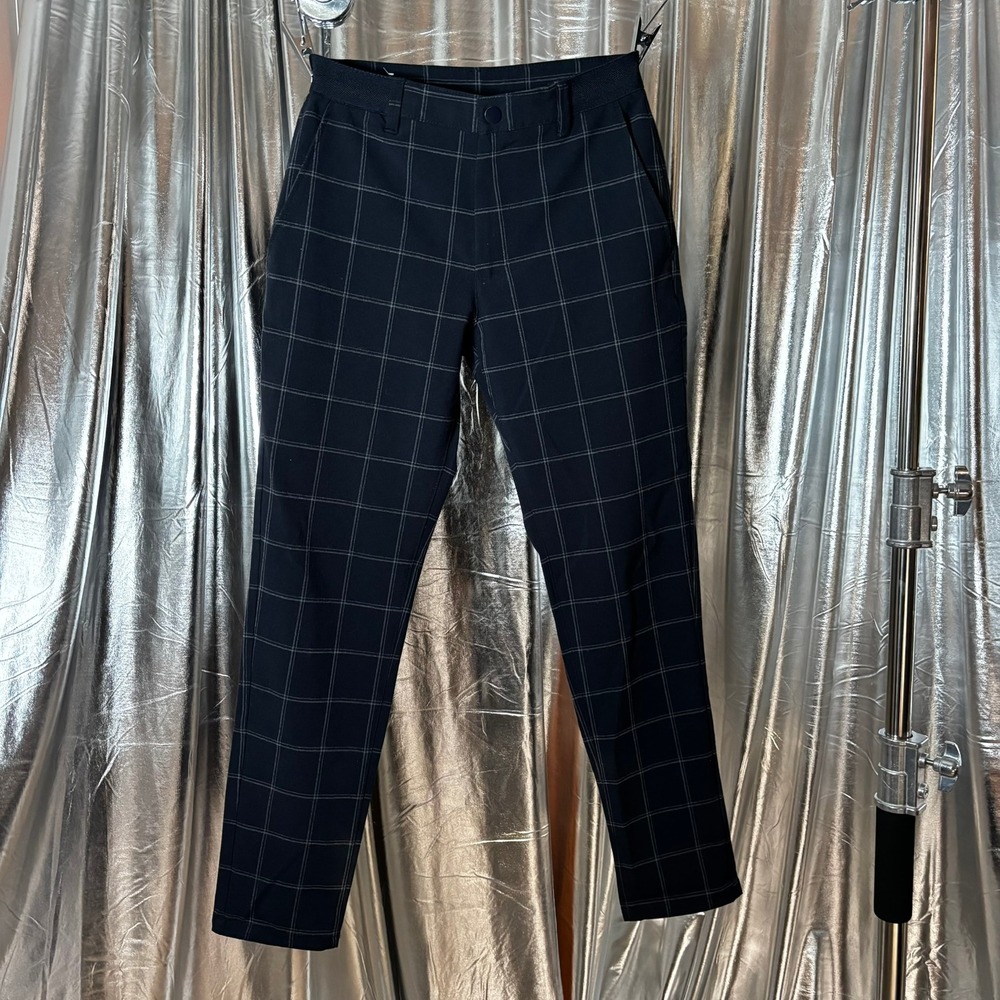 Zara Navy Windowpane Check Slim Tapered Trousers